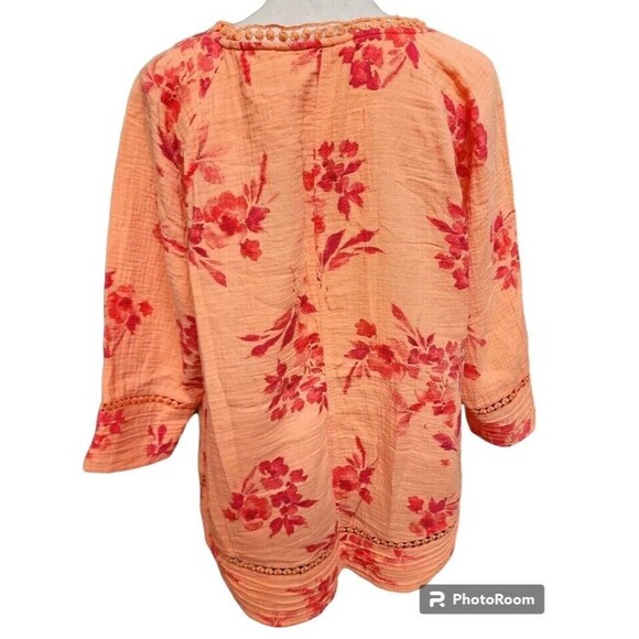 Soft Surroundings Orange Blouse Size PXL Cotton Crochet Accents - Picture 5 of 9